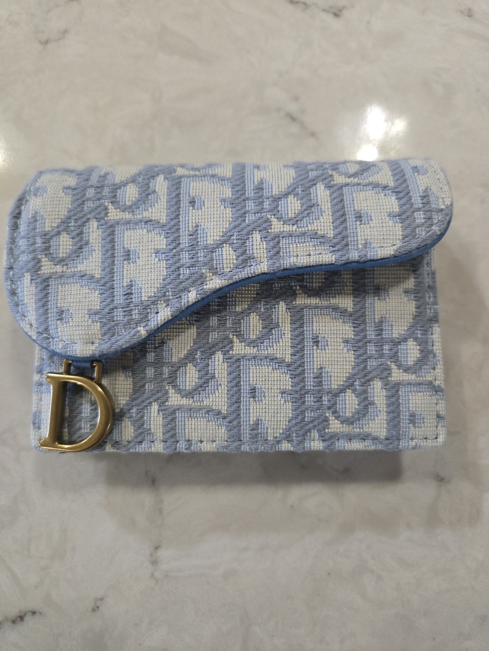 Dior Light Blue Saddle Card Holder Wallet